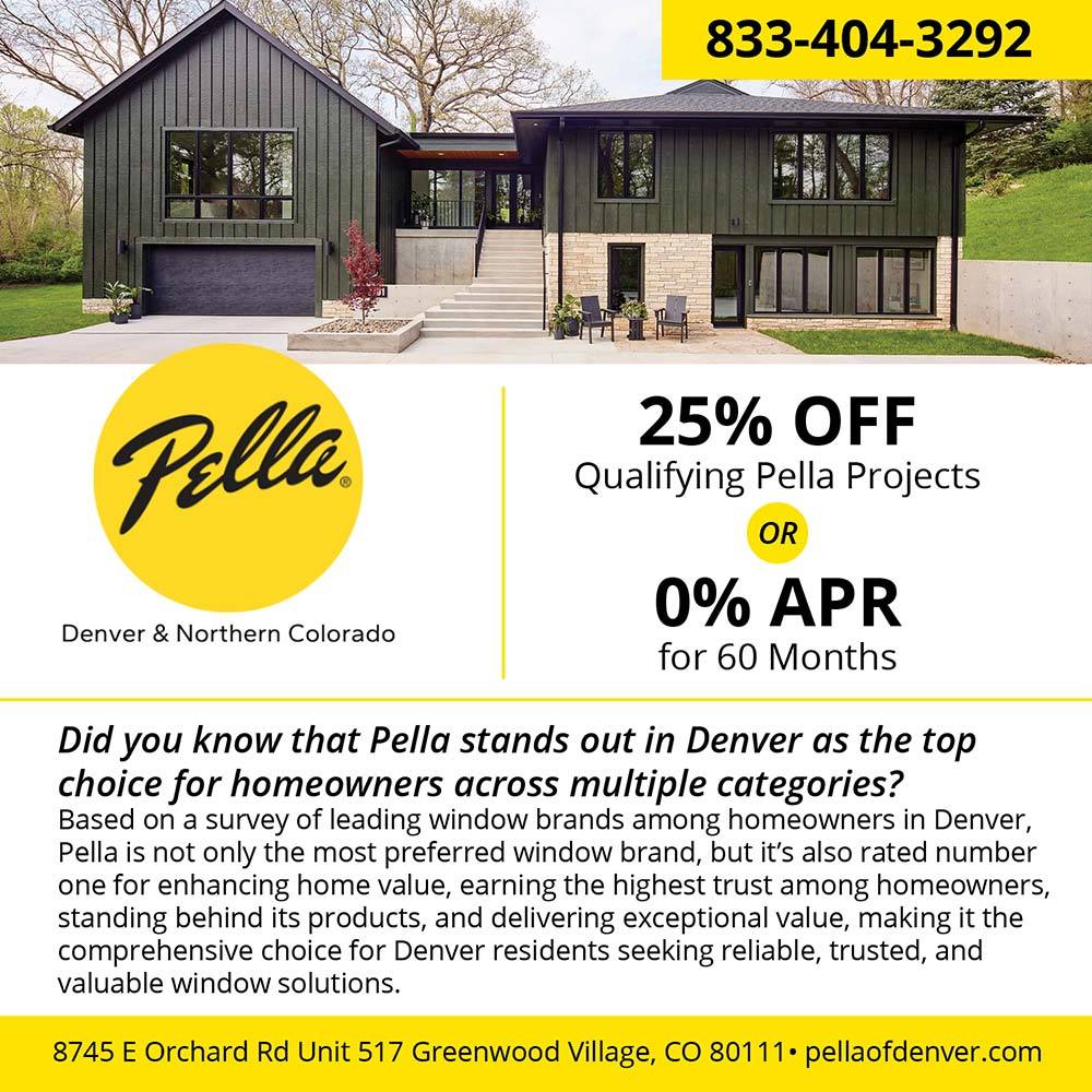 Pella - 25% OFF
Qualifying Pella Projects
OR
0% APR
for 60 Months<br>833-404-3292<br>Did you know that Pella stands out in Denver as the top choice for homeowners across multiple categories?
Based on a survey of leading window brands among homeowners in Denver, Pella is not only the most preferred window brand, but it's also rated number one for enhancing home value, earning the highest trust among homeowners, standing behind its products, and delivering exceptional value, making it the comprehensive choice for Denver residents seeking reliable, trusted, and valuable window solutions.<br>8745 E Orchard Rd Unit 517 Greenwood Village, CO 80111  pellaofdenver.com